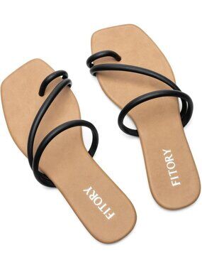 Women's Black Fashionable Chic Cross-Strap Comfy PU Straps Flat Shoes For Summer